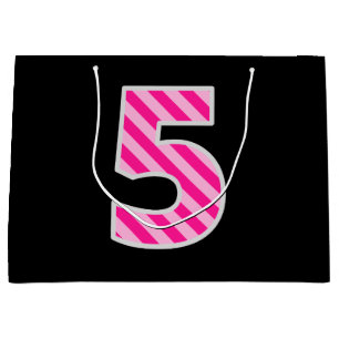 Fun Pink Striped "5"; Happy 5th Birthday; naam Groot Cadeauzakje