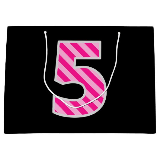 Fun Pink Striped "5"; Happy 5th Birthday; naam Groot Cadeauzakje (Voorkant)