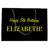 Fun Pink Striped "5"; Happy 5th Birthday; naam Groot Cadeauzakje (Achterkant)