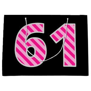Fun Pink Striped "61"; Happy 61st Birthday; naam Groot Cadeauzakje