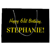 Fun Pink Striped "61"; Happy 61st Birthday; naam Groot Cadeauzakje (Achterkant)