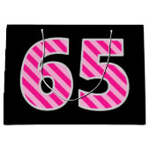 Fun Pink Striped "65"; Happy 65th Birthday; naam Groot Cadeauzakje (Voorkant)