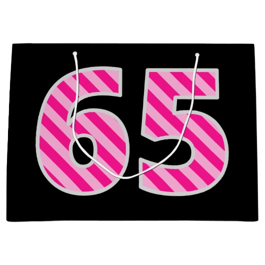 Fun Pink Striped "65"; Happy 65th Birthday; naam Groot Cadeauzakje (Voorkant)