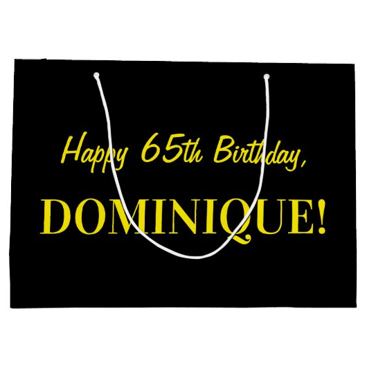 Fun Pink Striped "65"; Happy 65th Birthday; naam Groot Cadeauzakje (Achterkant)