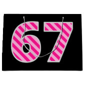 Fun Pink Striped "67"; Happy 67th Birthday; naam Groot Cadeauzakje (Voorkant)