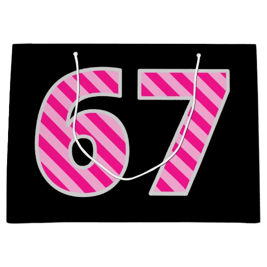 Fun Pink Striped "67"; Happy 67th Birthday; naam Groot Cadeauzakje (Voorkant)