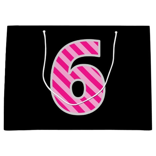 Fun Pink Striped "6"; Happy 6th Birthday; naam Groot Cadeauzakje (Voorkant)