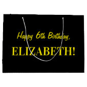 Fun Pink Striped "6"; Happy 6th Birthday; naam Groot Cadeauzakje (Achterkant)