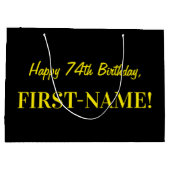 Fun Pink Striped "74"; Happy 74th Birthday; naam Groot Cadeauzakje (Achterkant)