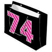 Fun Pink Striped "74"; Happy 74th Birthday; naam Groot Cadeauzakje (Voorkant Gekanteld)
