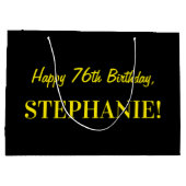 Fun Pink Striped "76"; Happy 76th Birthday; naam Groot Cadeauzakje (Achterkant)