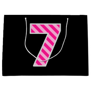 Fun Pink Striped "7"; Happy 7th Birthday; naam Groot Cadeauzakje