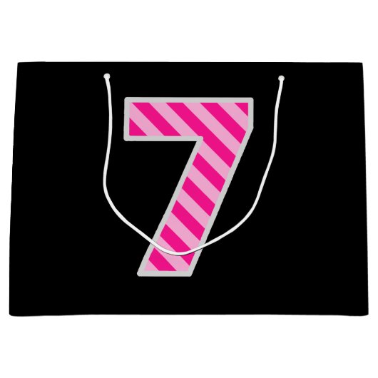 Fun Pink Striped "7"; Happy 7th Birthday; naam Groot Cadeauzakje (Voorkant)