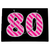 Fun Pink Striped "80"; Happy 80th Birthday; naam Groot Cadeauzakje (Voorkant)
