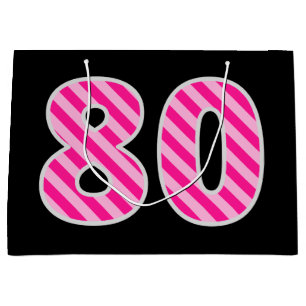 Fun Pink Striped "80"; Happy 80th Birthday; naam Groot Cadeauzakje