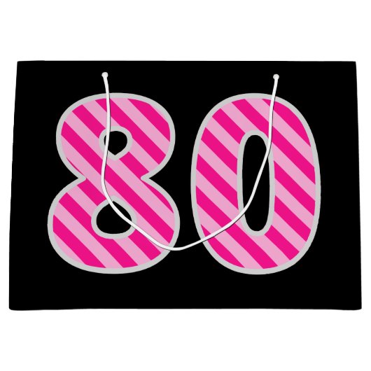 Fun Pink Striped "80"; Happy 80th Birthday; naam Groot Cadeauzakje (Voorkant)