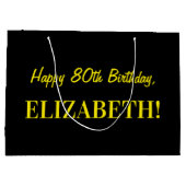 Fun Pink Striped "80"; Happy 80th Birthday; naam Groot Cadeauzakje (Achterkant)