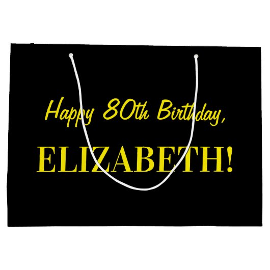 Fun Pink Striped "80"; Happy 80th Birthday; naam Groot Cadeauzakje (Achterkant)