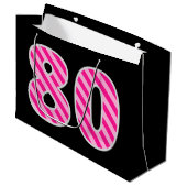 Fun Pink Striped "80"; Happy 80th Birthday; naam Groot Cadeauzakje (Voorkant Gekanteld)