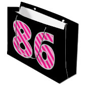 Fun Pink Striped "86"; Happy 86th Birthday; naam Groot Cadeauzakje (Voorkant Gekanteld)