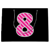 Fun Pink Striped "8"; Happy 8th Birthday; naam Groot Cadeauzakje (Voorkant)