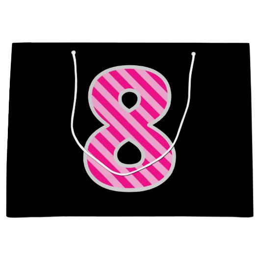 Fun Pink Striped "8"; Happy 8th Birthday; naam Groot Cadeauzakje (Voorkant)