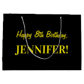 Fun Pink Striped "8"; Happy 8th Birthday; naam Groot Cadeauzakje (Achterkant)