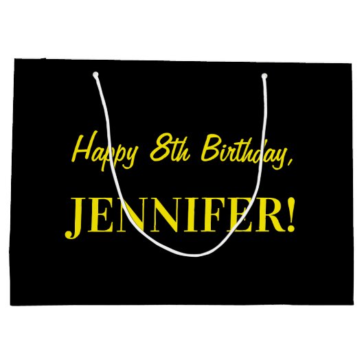 Fun Pink Striped "8"; Happy 8th Birthday; naam Groot Cadeauzakje (Achterkant)