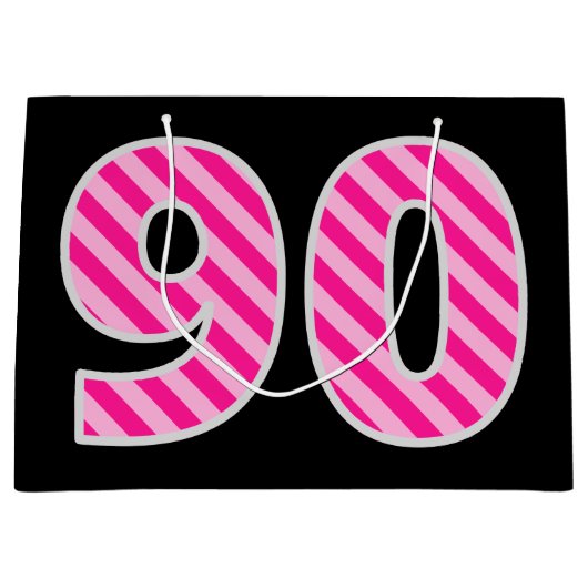 Fun Pink Striped "90"; Happy 90th Birthday; naam Groot Cadeauzakje (Voorkant)