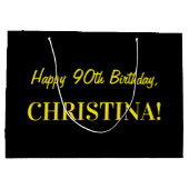 Fun Pink Striped "90"; Happy 90th Birthday; naam Groot Cadeauzakje (Achterkant)