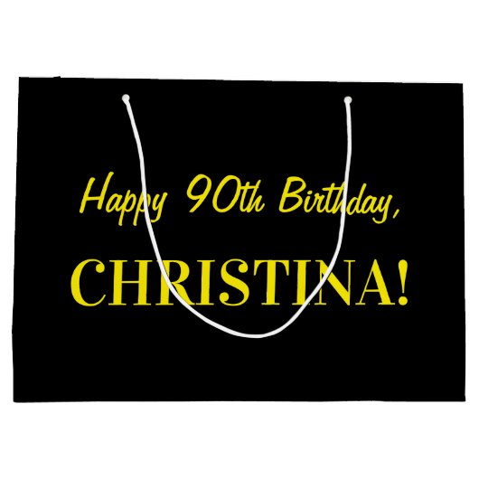 Fun Pink Striped "90"; Happy 90th Birthday; naam Groot Cadeauzakje (Achterkant)