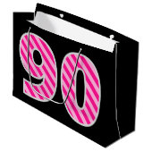 Fun Pink Striped "90"; Happy 90th Birthday; naam Groot Cadeauzakje (Voorkant Gekanteld)