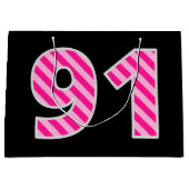 Fun Pink Striped "91"; Happy 91st Birthday; naam Groot Cadeauzakje (Voorkant)