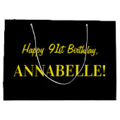 Fun Pink Striped "91"; Happy 91st Birthday; naam Groot Cadeauzakje (Achterkant)