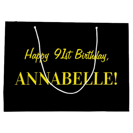 Fun Pink Striped "91"; Happy 91st Birthday; naam Groot Cadeauzakje (Achterkant)