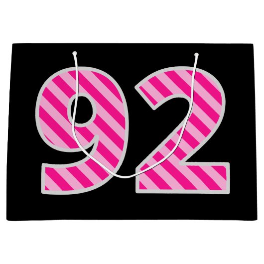 Fun Pink Striped "92"; Happy 92nd Birthday; Name Groot Cadeauzakje (Voorkant)