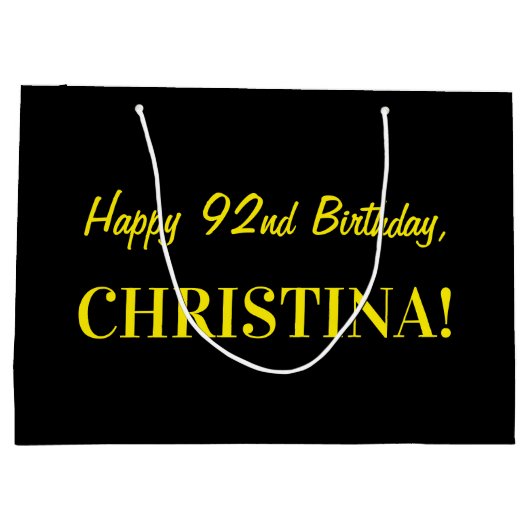 Fun Pink Striped "92"; Happy 92nd Birthday; Name Groot Cadeauzakje (Achterkant)