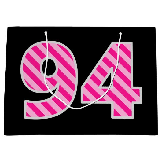 Fun Pink Striped "94"; Happy 94th Birthday; naam Groot Cadeauzakje (Voorkant)