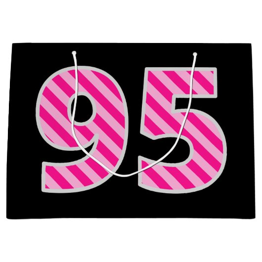 Fun Pink Striped "95"; Happy 95th Birthday; naam Groot Cadeauzakje (Voorkant)