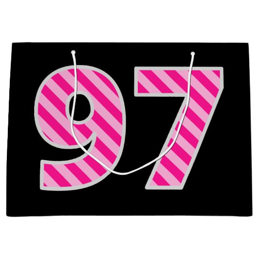 Fun Pink Striped "97"; Happy 97th Birthday; naam Groot Cadeauzakje (Voorkant)