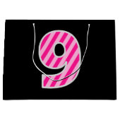 Fun Pink Striped "9"; Happy 9th Birthday; naam Groot Cadeauzakje (Voorkant)