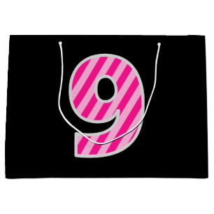 Fun Pink Striped "9"; Happy 9th Birthday; naam Groot Cadeauzakje