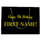 Fun Pink Striped "9"; Happy 9th Birthday; naam Groot Cadeauzakje (Achterkant)