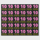 Fun Pink Stripes "10"; Happy 10th Birthday; naam Cadeaupapier (Vlak)