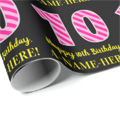 Fun Pink Stripes "10"; Happy 10th Birthday; naam Cadeaupapier (Rol Hoek)