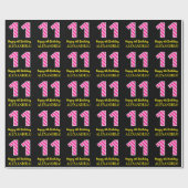 Fun Pink Stripes "11"; Happy 11th Birthday; naam Cadeaupapier (Vlak)