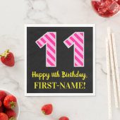 Fun Pink Stripes "11"; Happy 11th Birthday; naam Servet (Insitu)