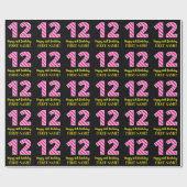 Fun Pink Stripes "12"; Happy 12th Birthday; naam Cadeaupapier (Vlak)