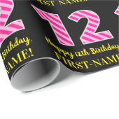 Fun Pink Stripes "12"; Happy 12th Birthday; naam Cadeaupapier (Rol Hoek)