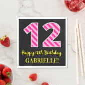 Fun Pink Stripes "12"; Happy 12th Birthday; naam Servet (Insitu)